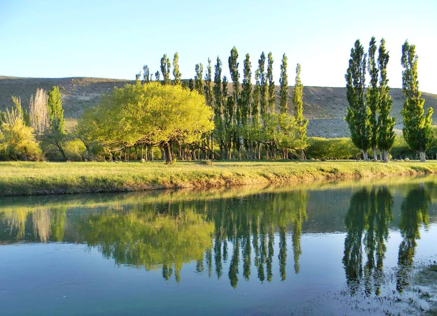 arboles reflejados en las aguas del río Mayo