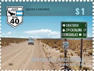 Argentine postage stamp on Ruta40 at Oratorio, Jujuy
