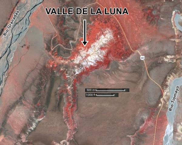 Satellite view Valle de la Luna - Marte in Cusi Cusi