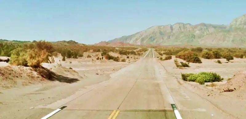 concrete slab ford and a dry river bed crossing Ruta 40