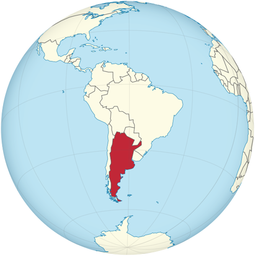 view of where Argentina is on a Western Hemisphere map