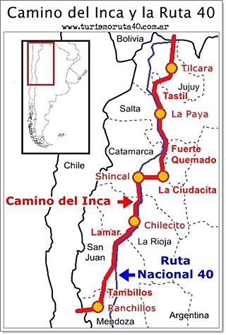 map of the Inca Trail in Argentina