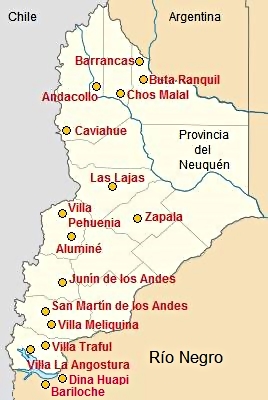 Map with some towns in Neuquen