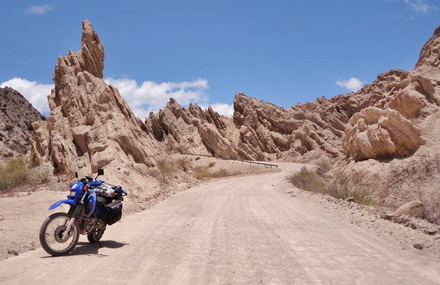 Motorcycle on Ruta 40 at La Quebrada de las Flechas