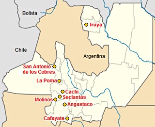 Map of cities in Salta on Ruta 40 