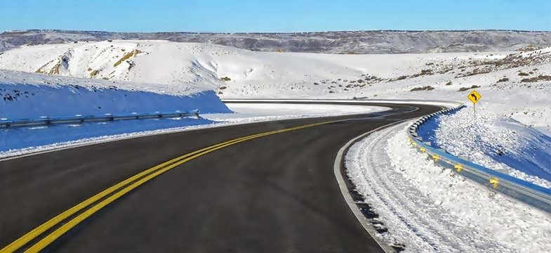 Ruta 40 with snow, in winter Rio Olnie, Santa Cruz, Patagonia